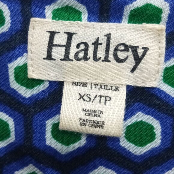 🍒Hatley Blue & Green Geometric Patterned Women's Rayon Tunic Top Size XS - Picture 3 of 4